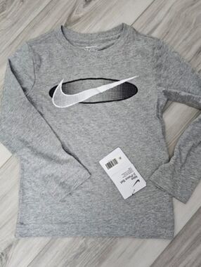 Nike Grey Long Sleeve Tee with White Swoosh Sz XS